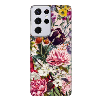 Husa Samsung Galaxy S21 Ultra, Silicon Premium, FLOWERS - PINK